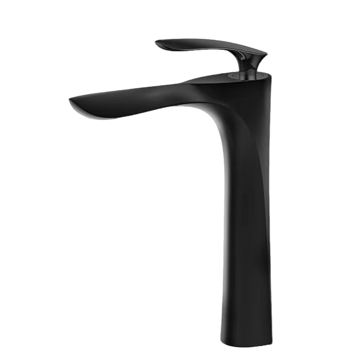Matte Black & Gold Tall Vessel Basin Mixer Faucet
