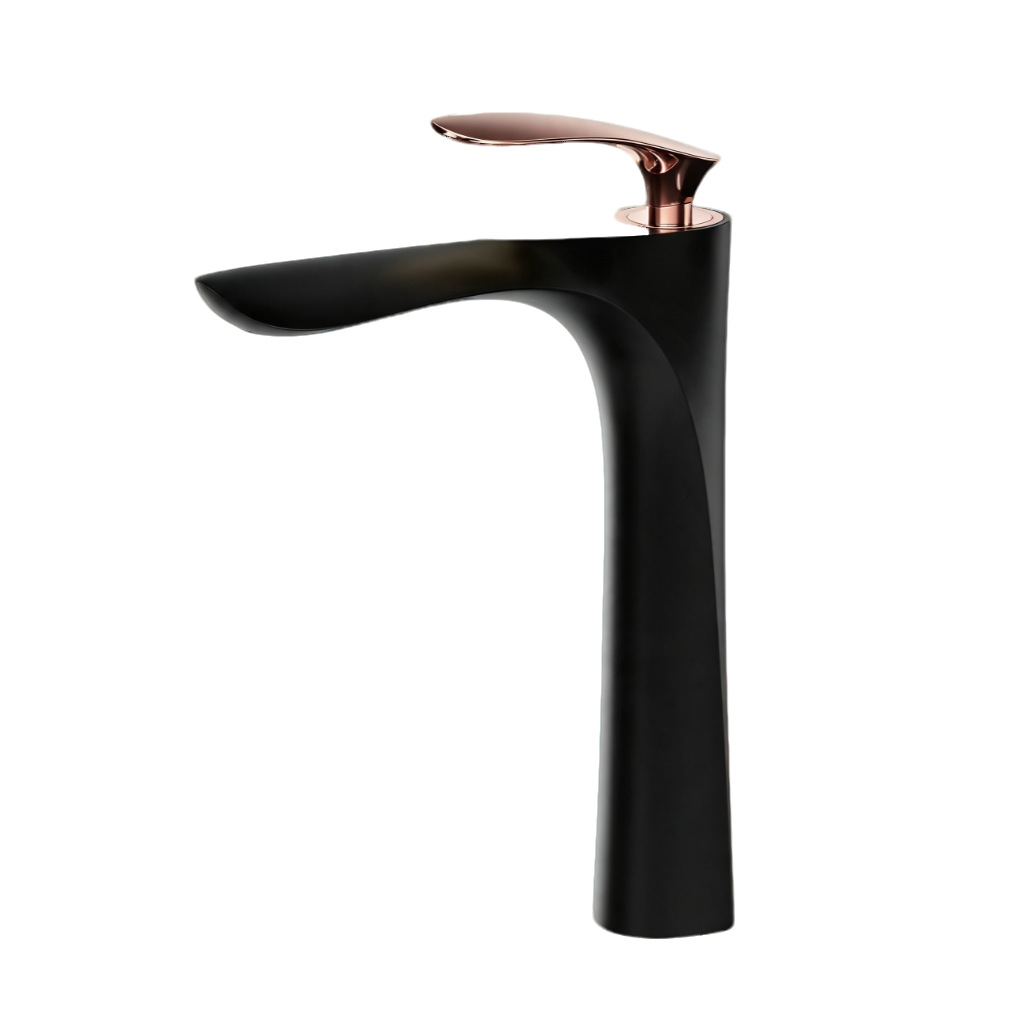 Matte Black & Gold Tall Vessel Basin Mixer Faucet