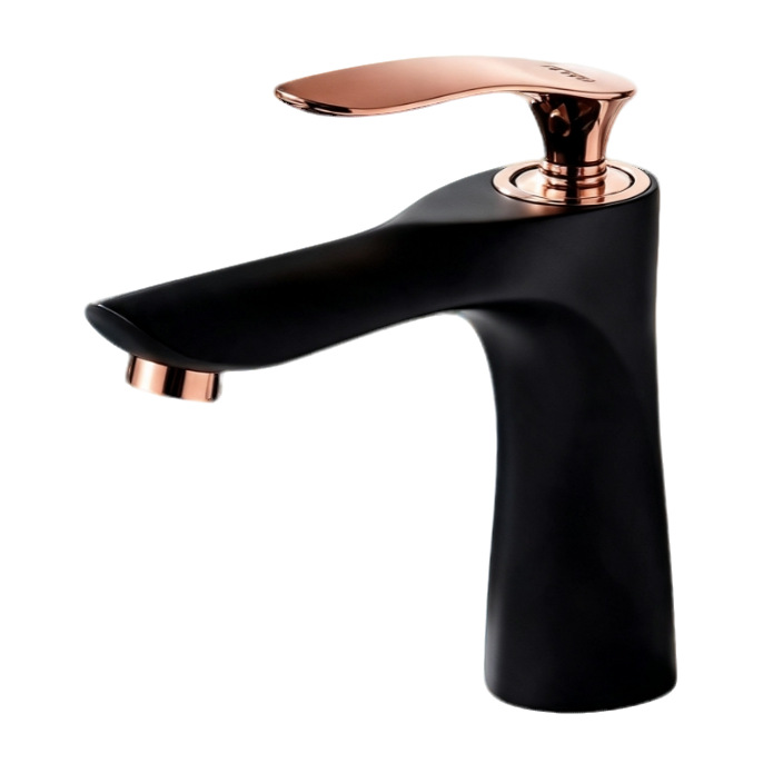 Matte Black & Gold Tall Vessel Basin Mixer Faucet