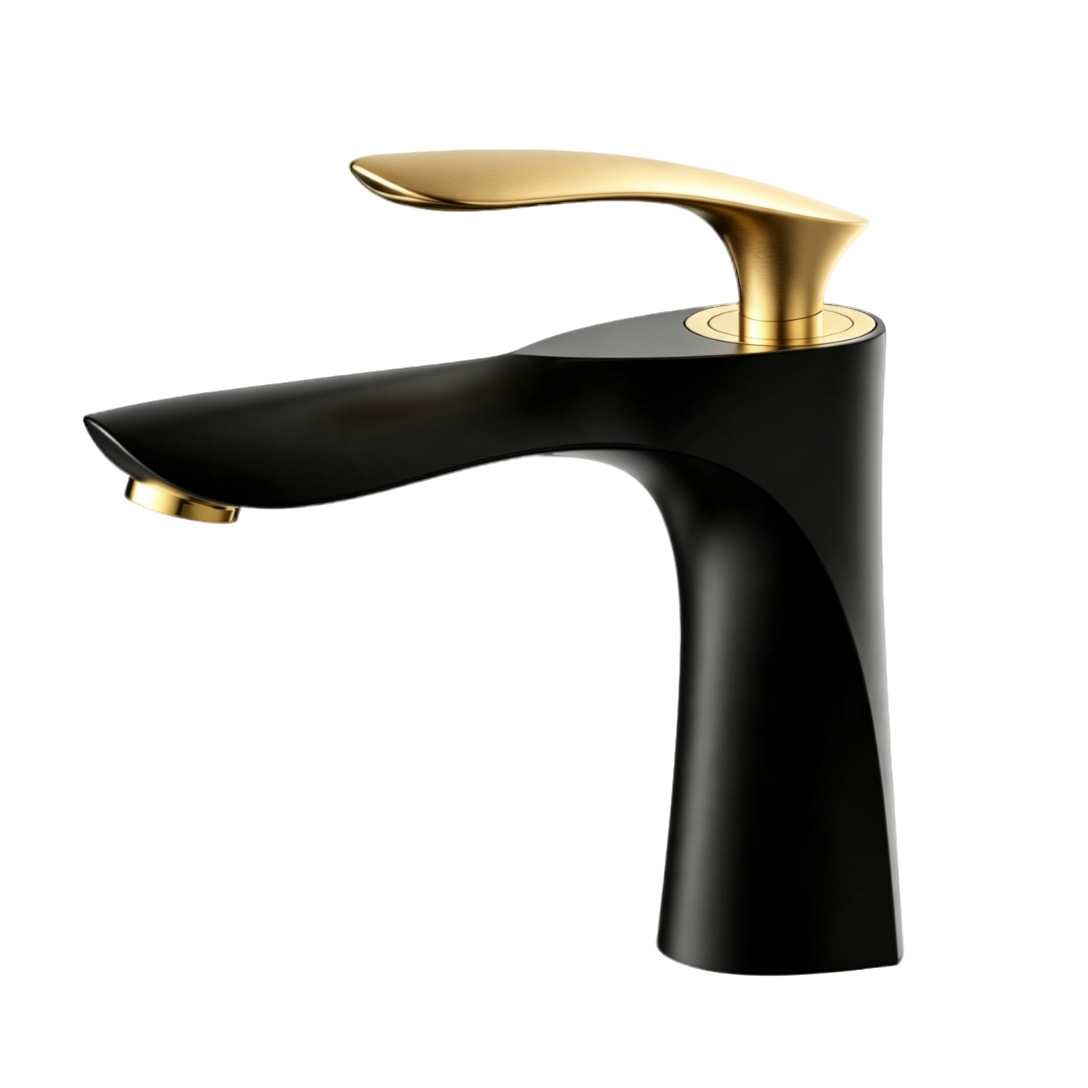 Matte Black & Gold Tall Vessel Basin Mixer Faucet