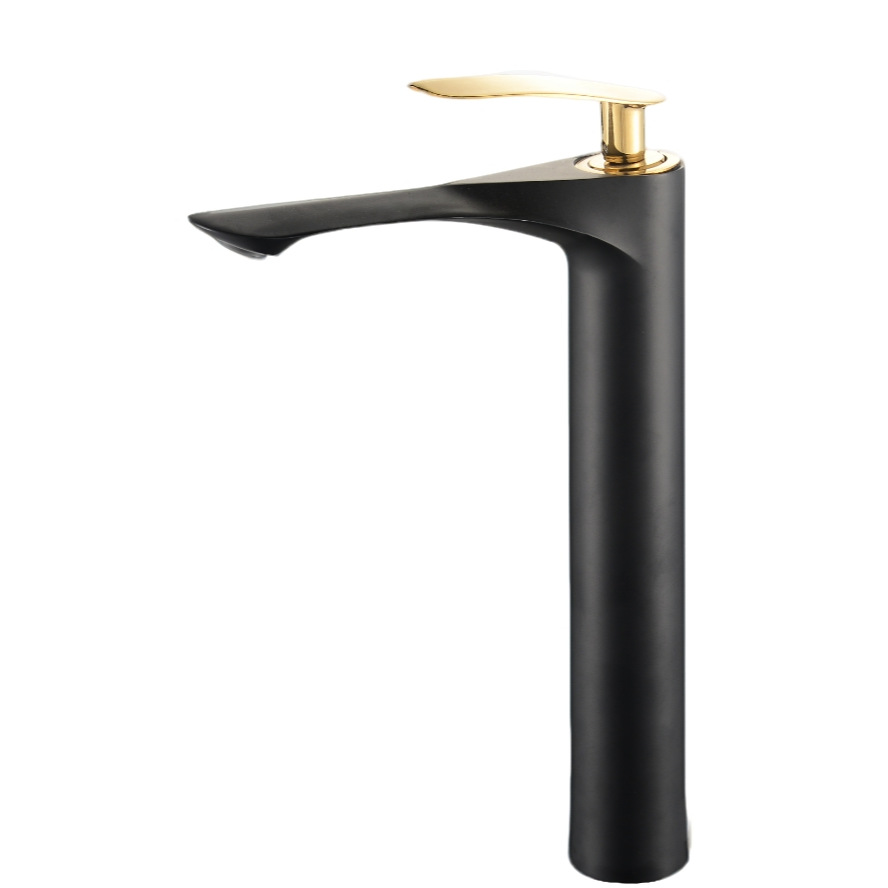 Matte Black & Gold Tall Vessel Basin Mixer Faucet