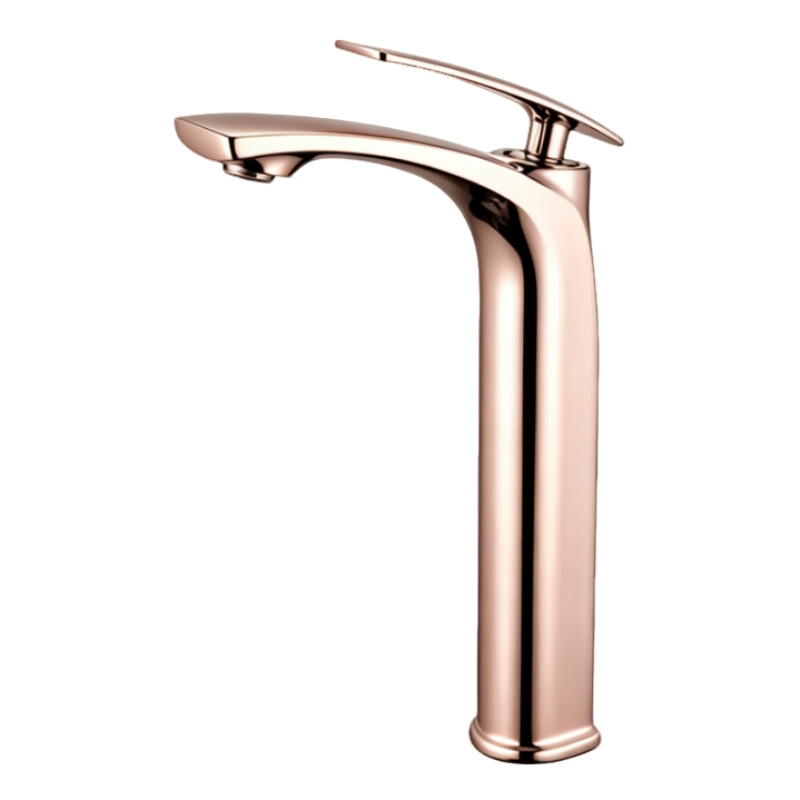 Polished Gold Curved Tall Vessel Basin Mixer Faucet