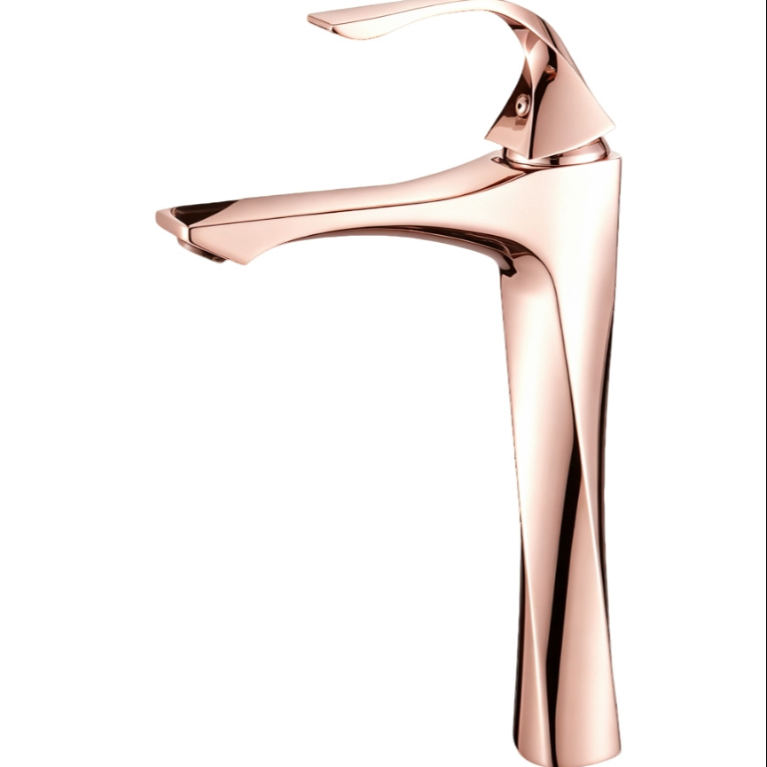 Artistic Polished Rose Gold Single Lever Basin Mixer Faucet