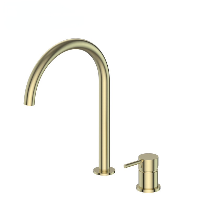 Brushed Gold Two Pieces Widespread Basin Mixer Faucet