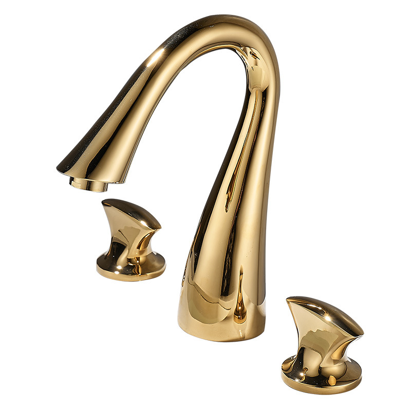 Polished Gold 3 Hole Widespread Basin Mixer Faucet