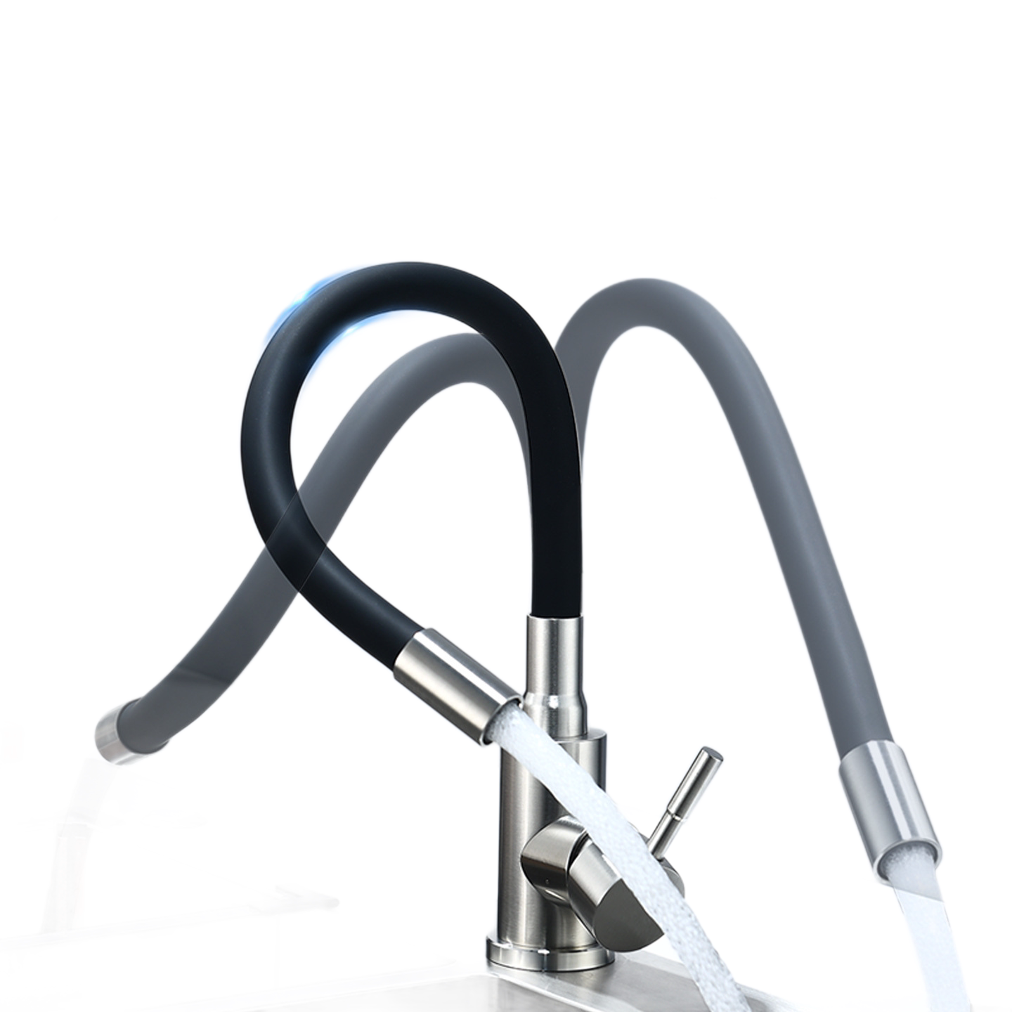 Brushed Nickel Single Lever Flexible Silicone Spout Kitchen Mixer Faucet, Solid Brass