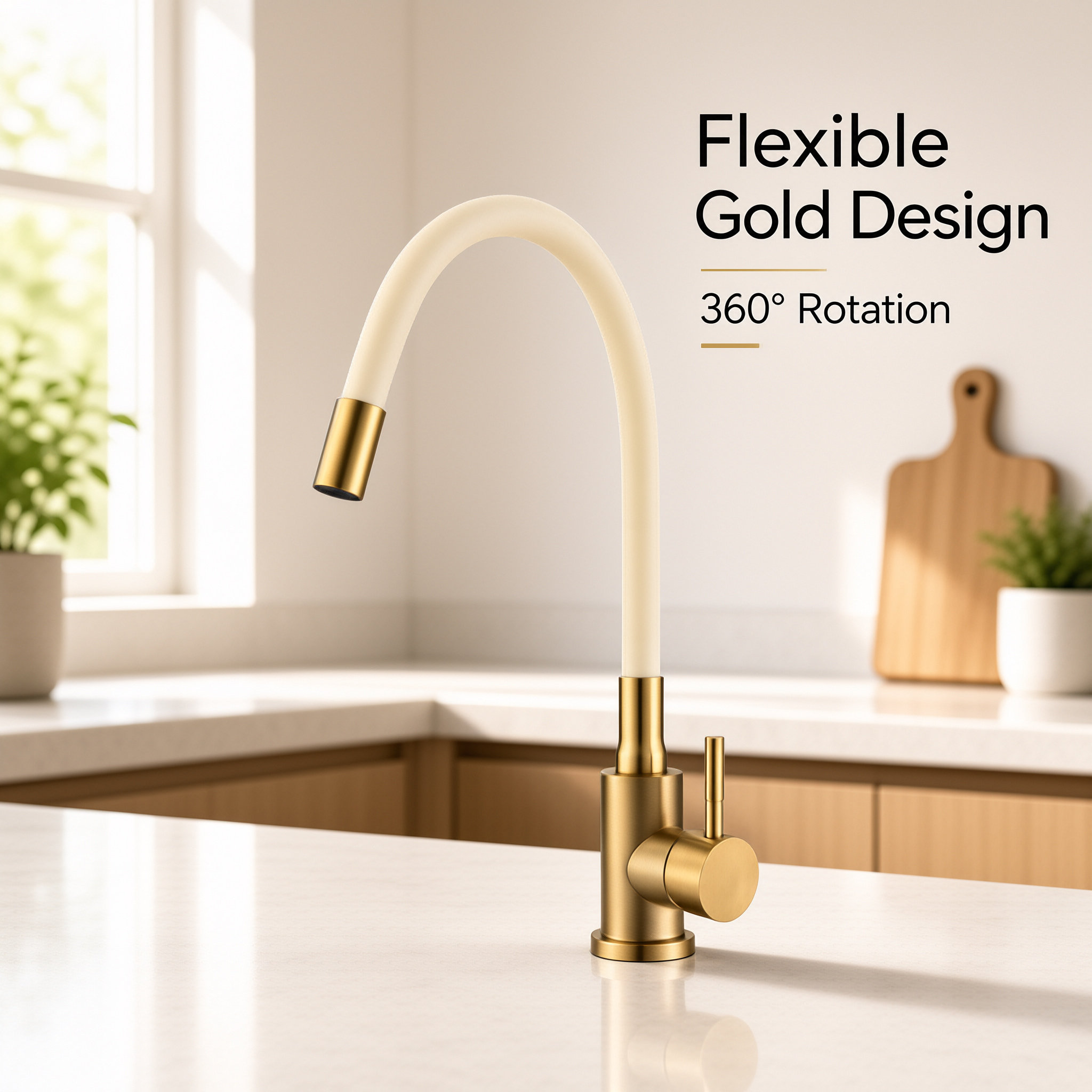 Brushed Nickel Single Lever Flexible Silicone Spout Kitchen Mixer Faucet, Solid Brass