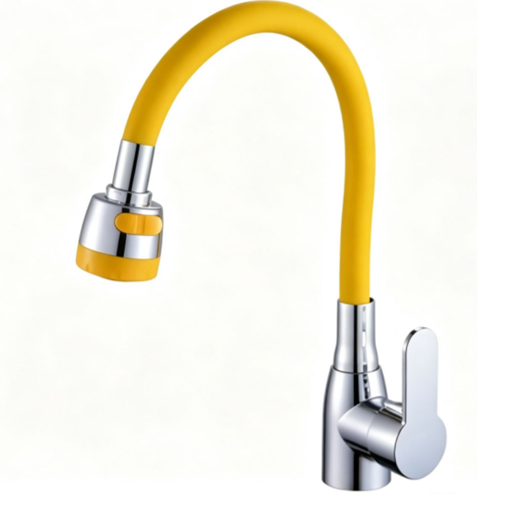 Chrome Single Lever Flexible White Silicone Spout Kitchen Mixer Faucet