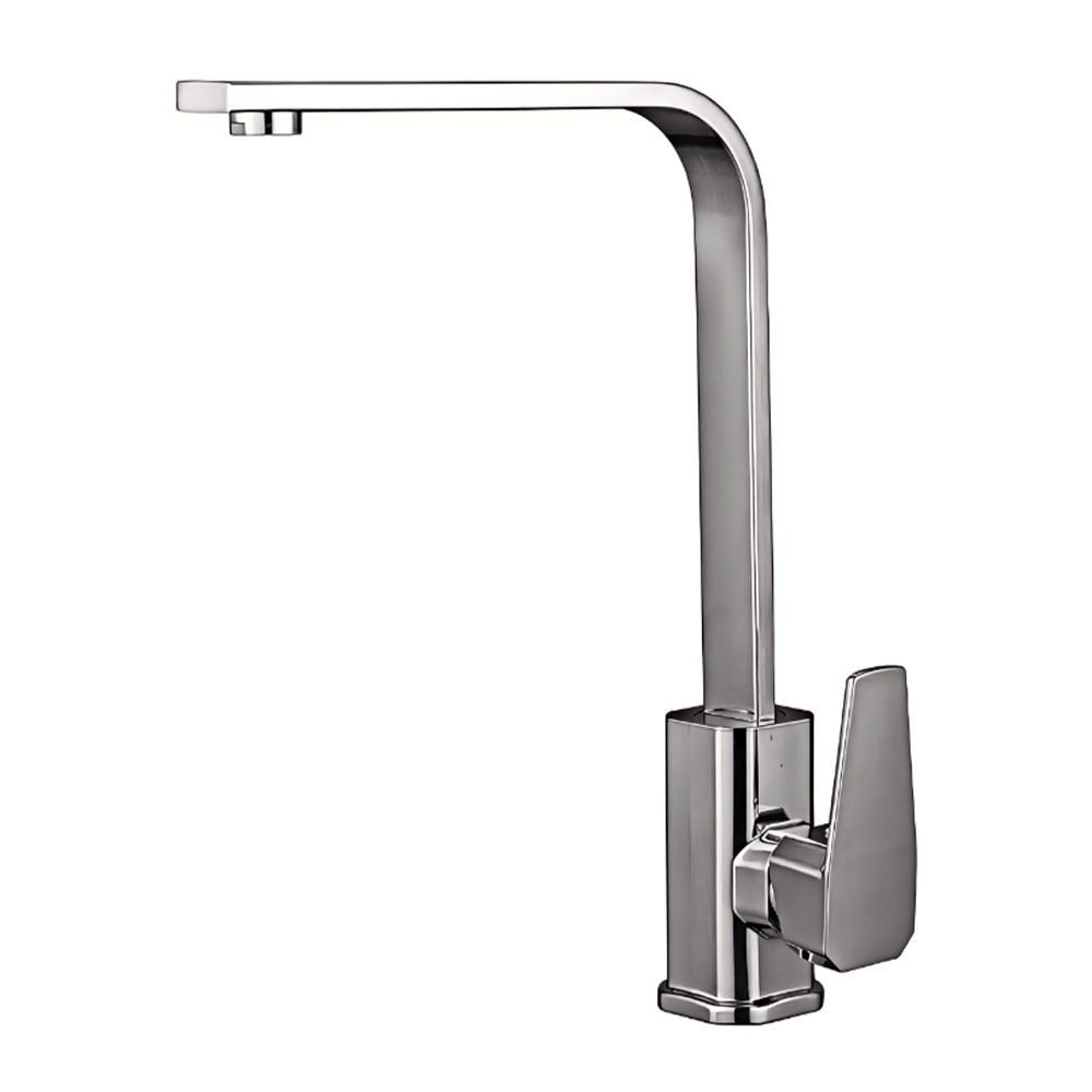 Chrome Single Lever Square High Arc Kitchen Mixer Faucet, Solid Brass