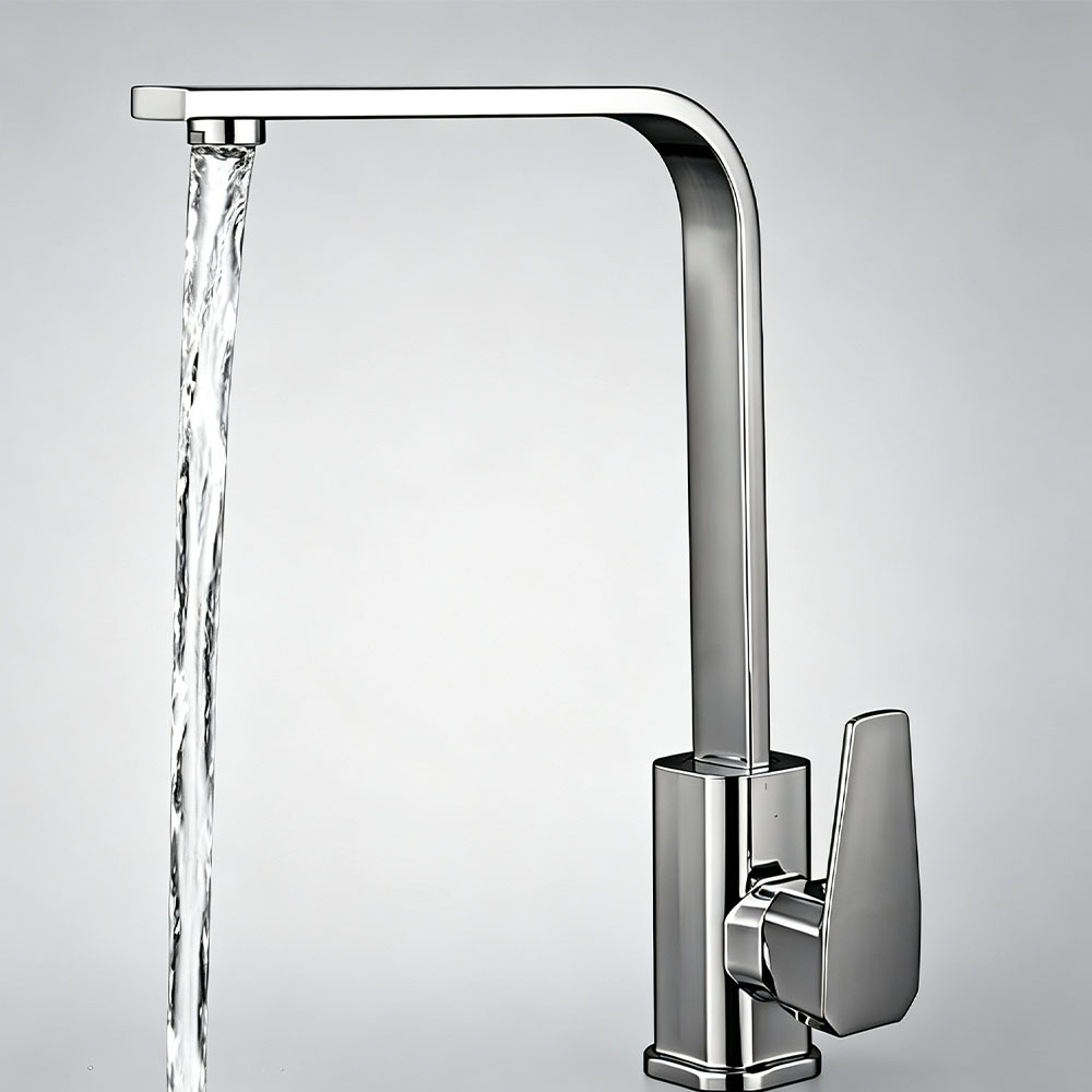 Chrome Single Lever Square High Arc Kitchen Mixer Faucet, Solid Brass