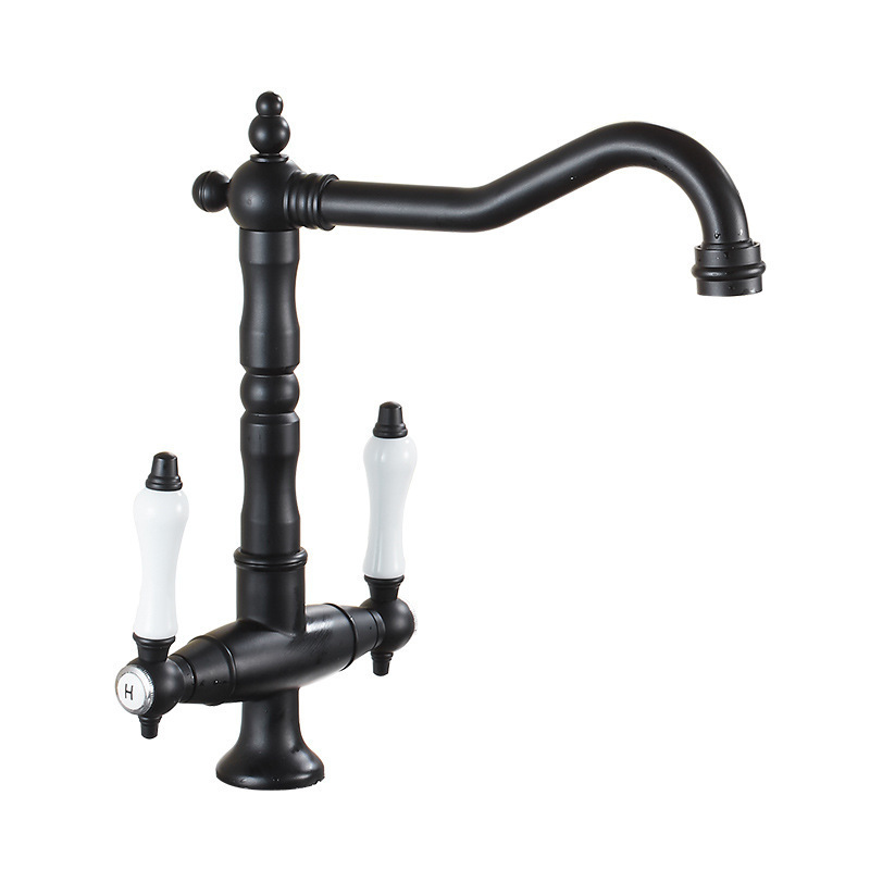 Antique Bronze Two Handle Classic Kitchen Mixer Faucet, Solid Brass
