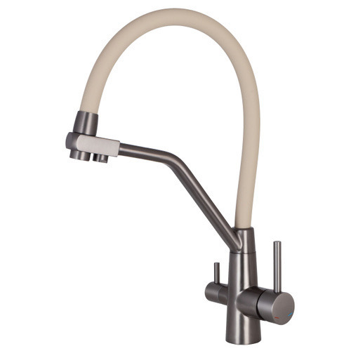 Brushed Gold Two Handle Flexible Silicone Spout Kitchen Mixer Faucet, Solid Brass