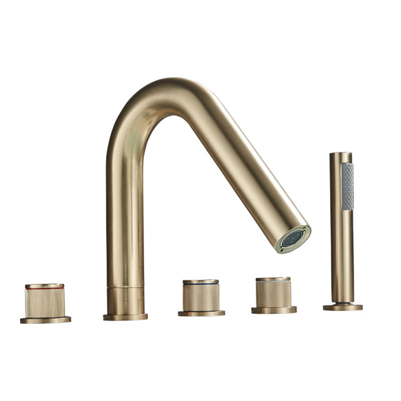 Brushed Gold Pull Out Kitchen Faucet Set, 3 Hole Deck Mount Sink Tap with Handheld Sprayer