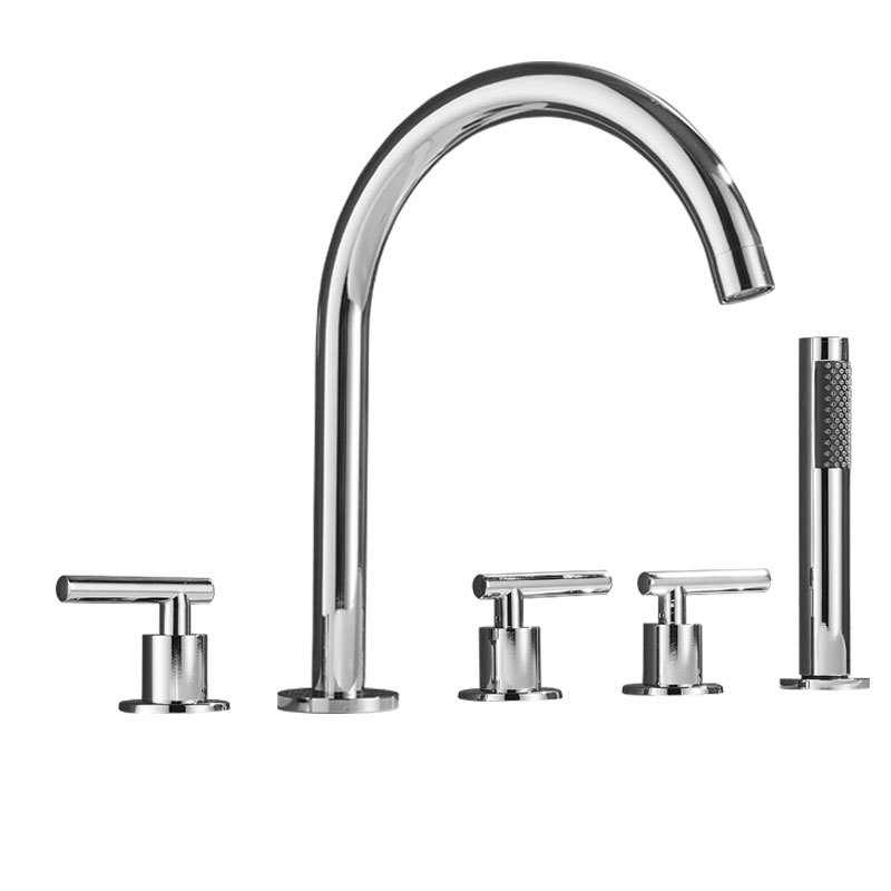 Matte Black 5 Hole Deck Mount Bathtub Faucet Set, Tub Tap with Handheld Shower Sprayer