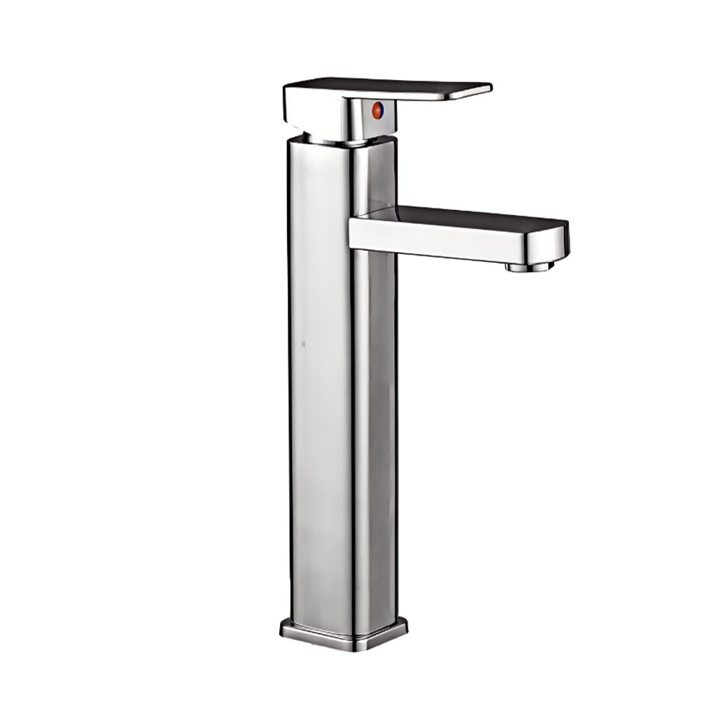 Matte Black & Gold Single Lever Basin Faucet, Square Tall Body Bathroom Vanity Sink Tap