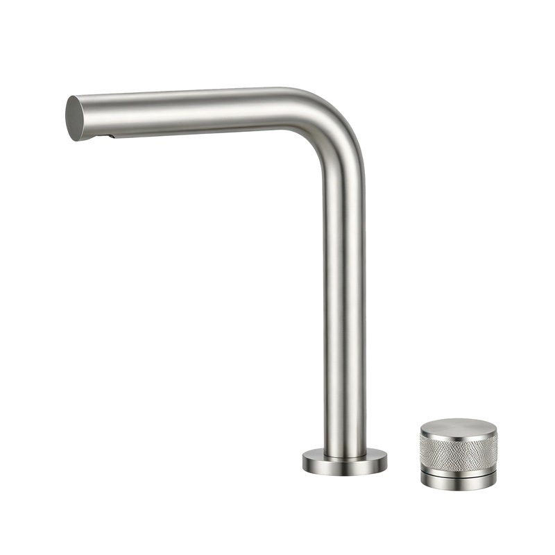 Brushed Gold 2 Hole Separate Handle Basin Faucet, Knurled Single Knob Bathroom Sink Tap