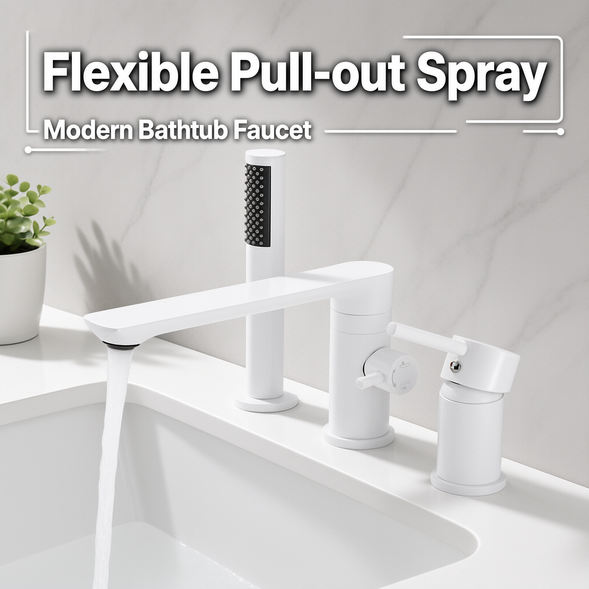 Gun Gray 5 Hole Deck Mount Bathtub Faucet Set, Swivel Tilting Spout Tub Tap with Handheld Shower