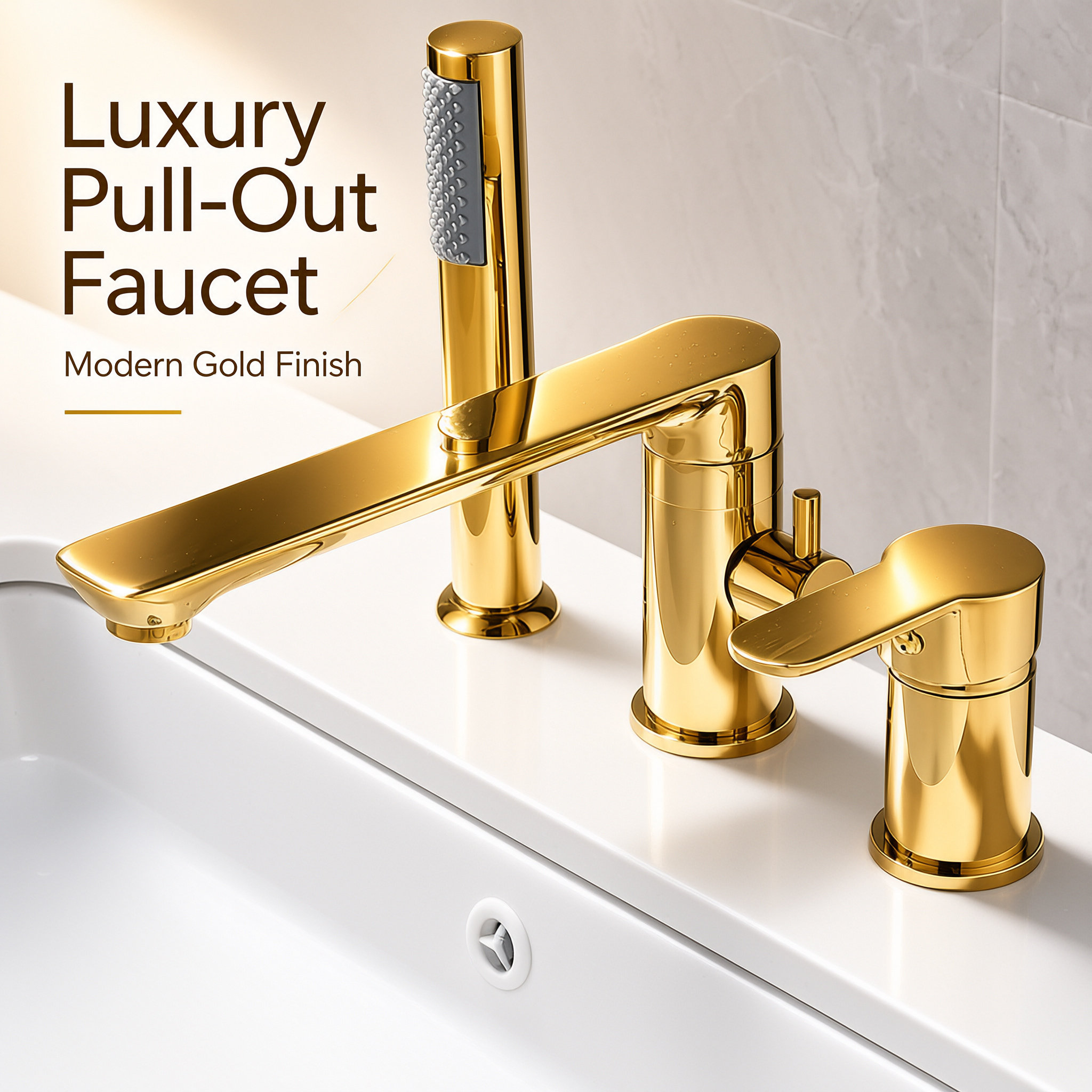 Gun Gray 5 Hole Deck Mount Bathtub Faucet Set, Swivel Tilting Spout Tub Tap with Handheld Shower