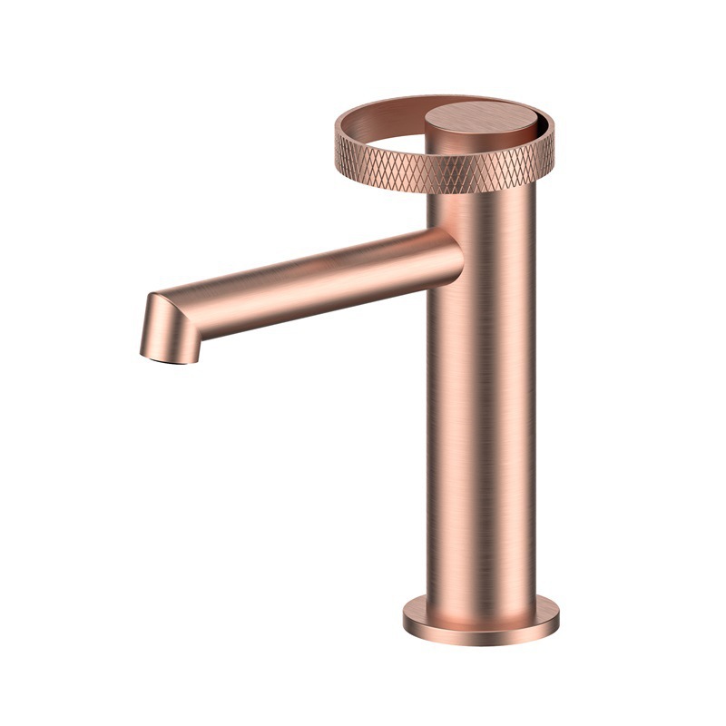 Matte Black & Rose Gold Basin Faucet, Knurled Ring Single Lever Bathroom Sink Tap