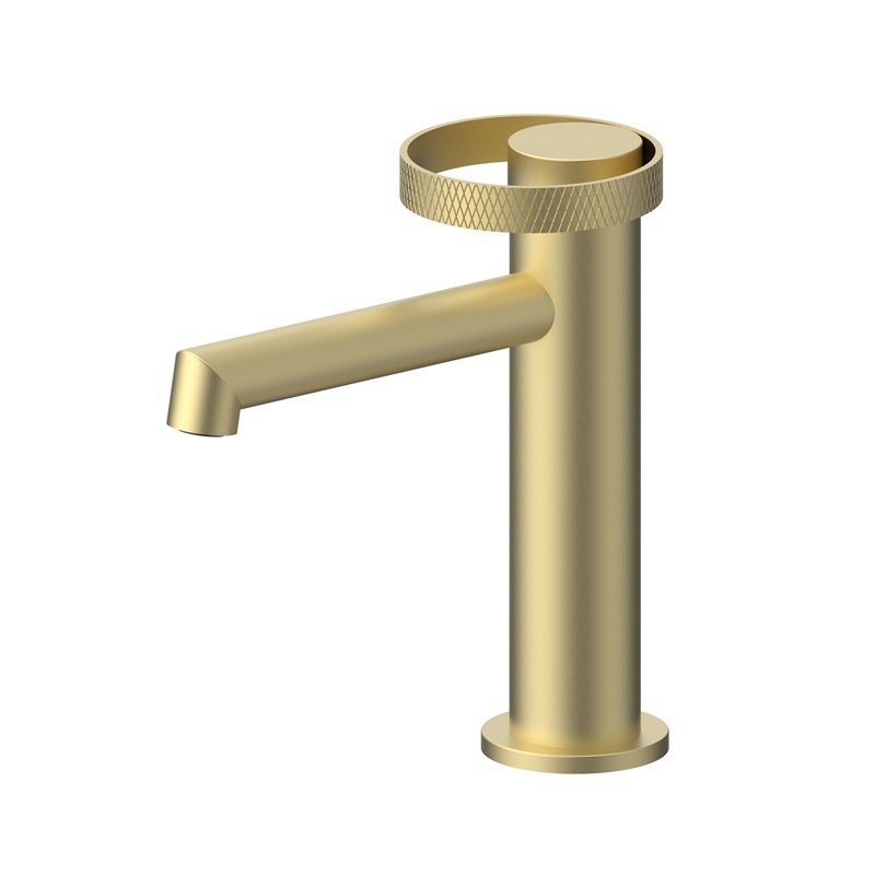 Matte Black & Rose Gold Basin Faucet, Knurled Ring Single Lever Bathroom Sink Tap