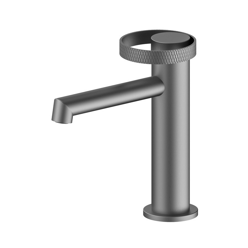 Matte Black & Rose Gold Basin Faucet, Knurled Ring Single Lever Bathroom Sink Tap