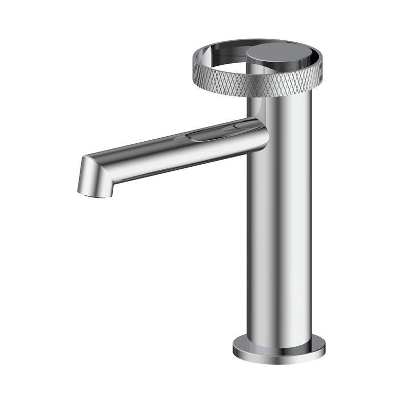 Matte Black & Rose Gold Basin Faucet, Knurled Ring Single Lever Bathroom Sink Tap