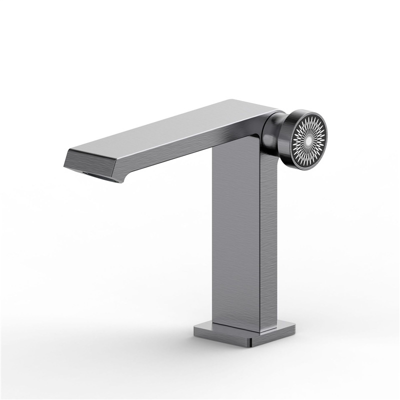 Brushed Champagne Gold Single Knob Basin Faucet, Square Modern Bathroom Vanity Sink Tap