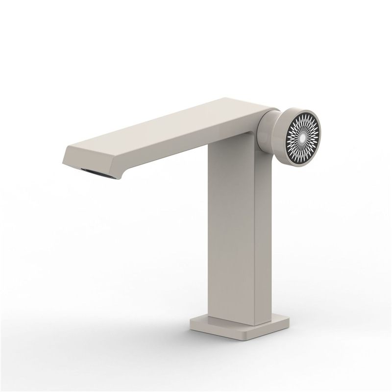 Brushed Champagne Gold Single Knob Basin Faucet, Square Modern Bathroom Vanity Sink Tap