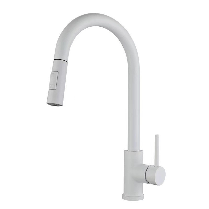 Brushed Champagne Gold Pull Out Kitchen Faucet, High Arc Swivel Single Lever Sink Tap