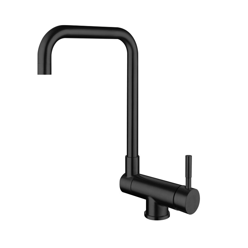Brushed Champagne Gold Straight Tube Kitchen Faucet, L Shape 360 Swivel Single Lever Sink Tap