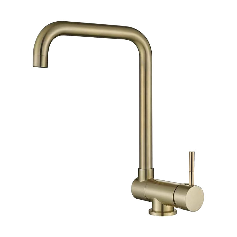 Brushed Champagne Gold Straight Tube Kitchen Faucet, L Shape 360 Swivel Single Lever Sink Tap