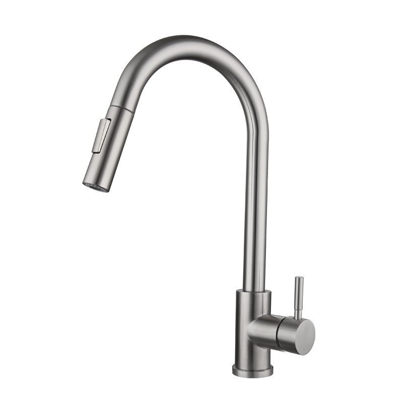 Brushed Gold Pull Out Kitchen Faucet, Gooseneck 360 Swivel Single Lever Sink Tap