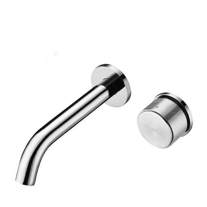 Brushed Nickel Wall Mounted Basin Faucet, Knurled Single Handle Concealed Bathroom Sink Tap