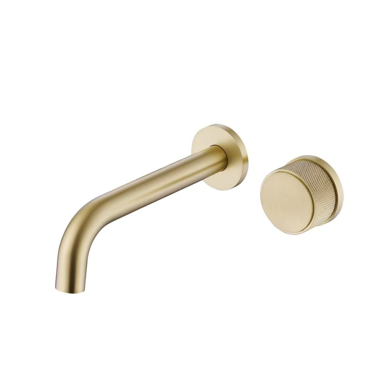 Brushed Nickel Wall Mounted Basin Faucet, Knurled Single Handle Concealed Bathroom Sink Tap