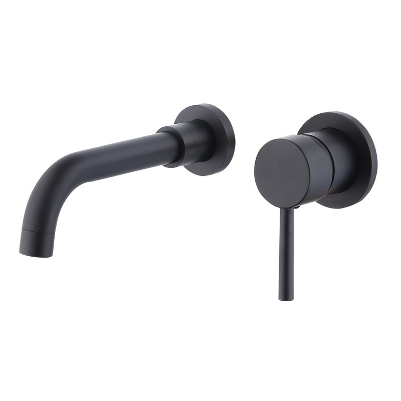 Matte Black Wall Mounted Basin Faucet, Single Lever Concealed Bathroom Sink Tap