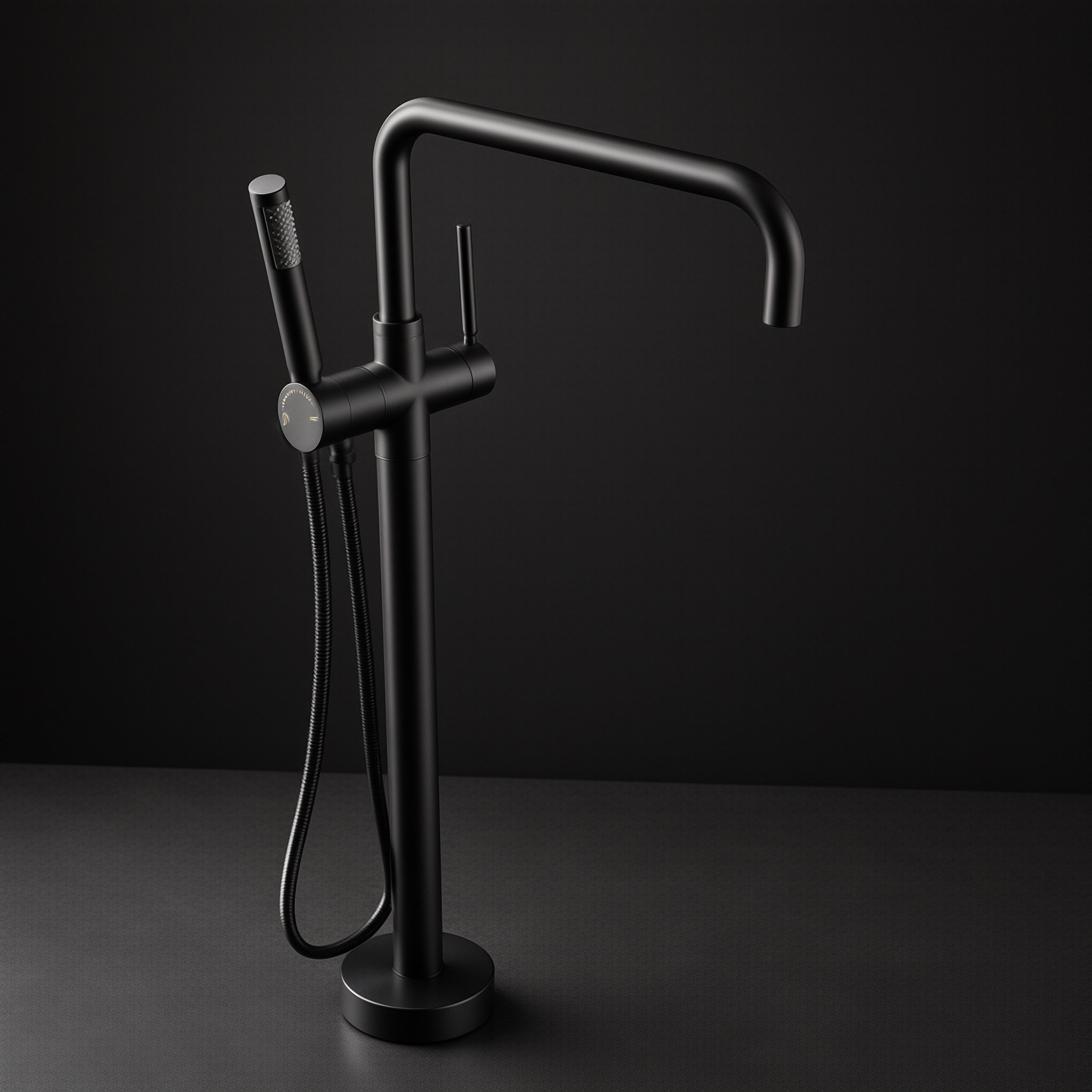 Matte Black Freestanding Bathtub Faucet, Floor Mount Tub Tap with Handheld Shower
