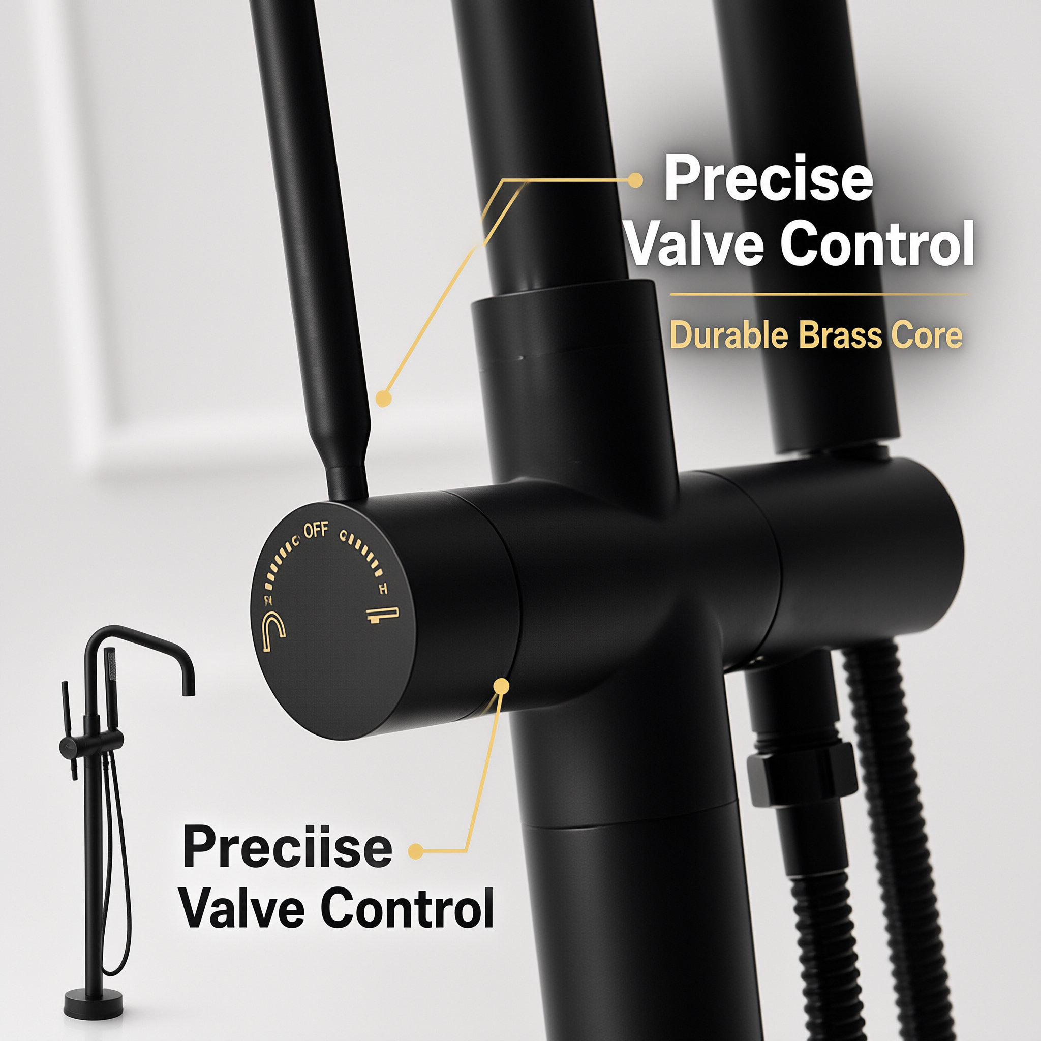 Matte Black Freestanding Bathtub Faucet, Floor Mount Tub Tap with Handheld Shower