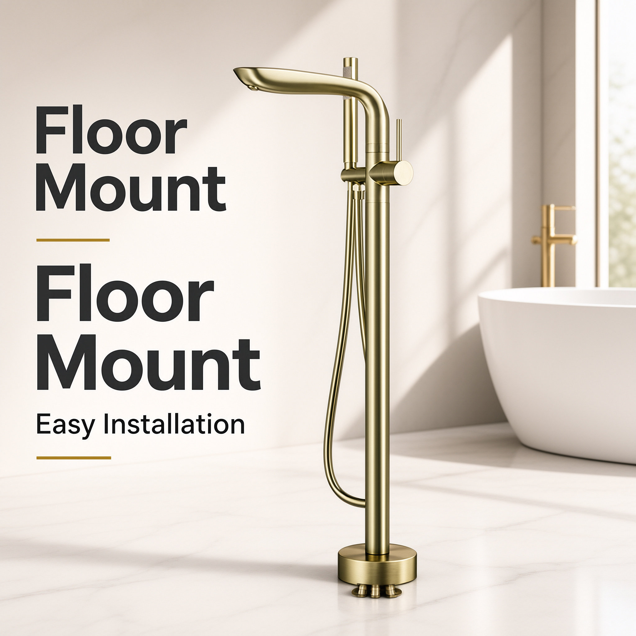 Gunmetal Grey Freestanding Bathtub Faucet, Floor Mount Tub Tap with Handheld Shower