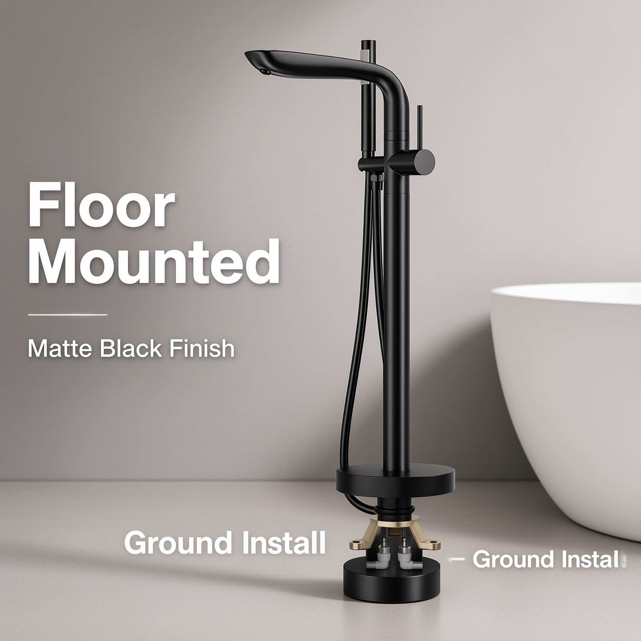 Gunmetal Grey Freestanding Bathtub Faucet, Floor Mount Tub Tap with Handheld Shower