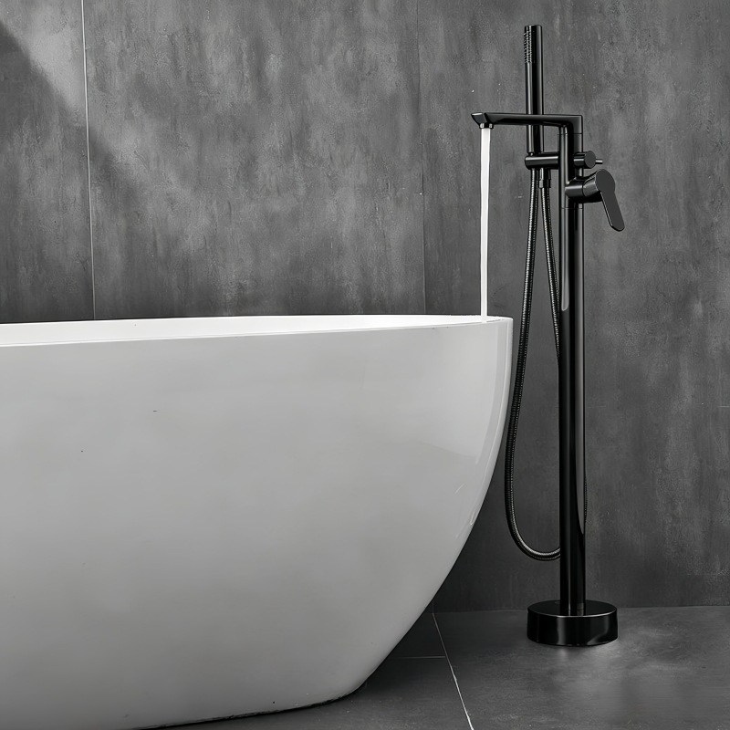 Matte Black Freestanding Bathtub Faucet, Floor Mount Tub Tap with Handheld Shower