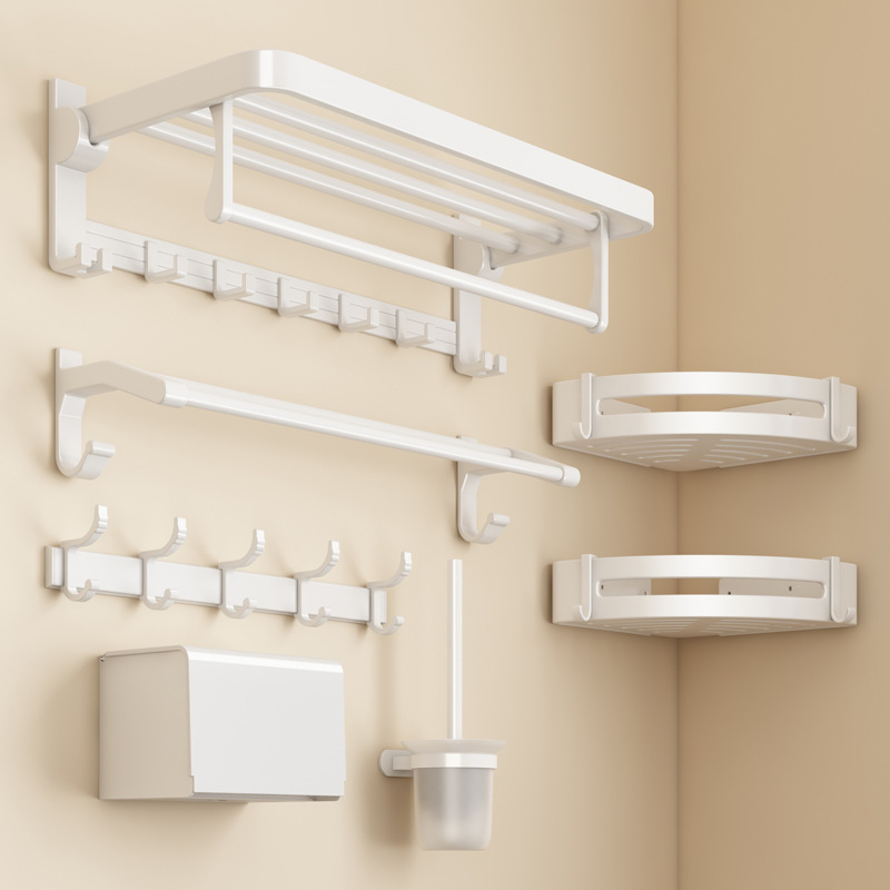 White Aluminum Bathroom Hardware Set, 8-Piece Wall Mount Bath Accessories Kit