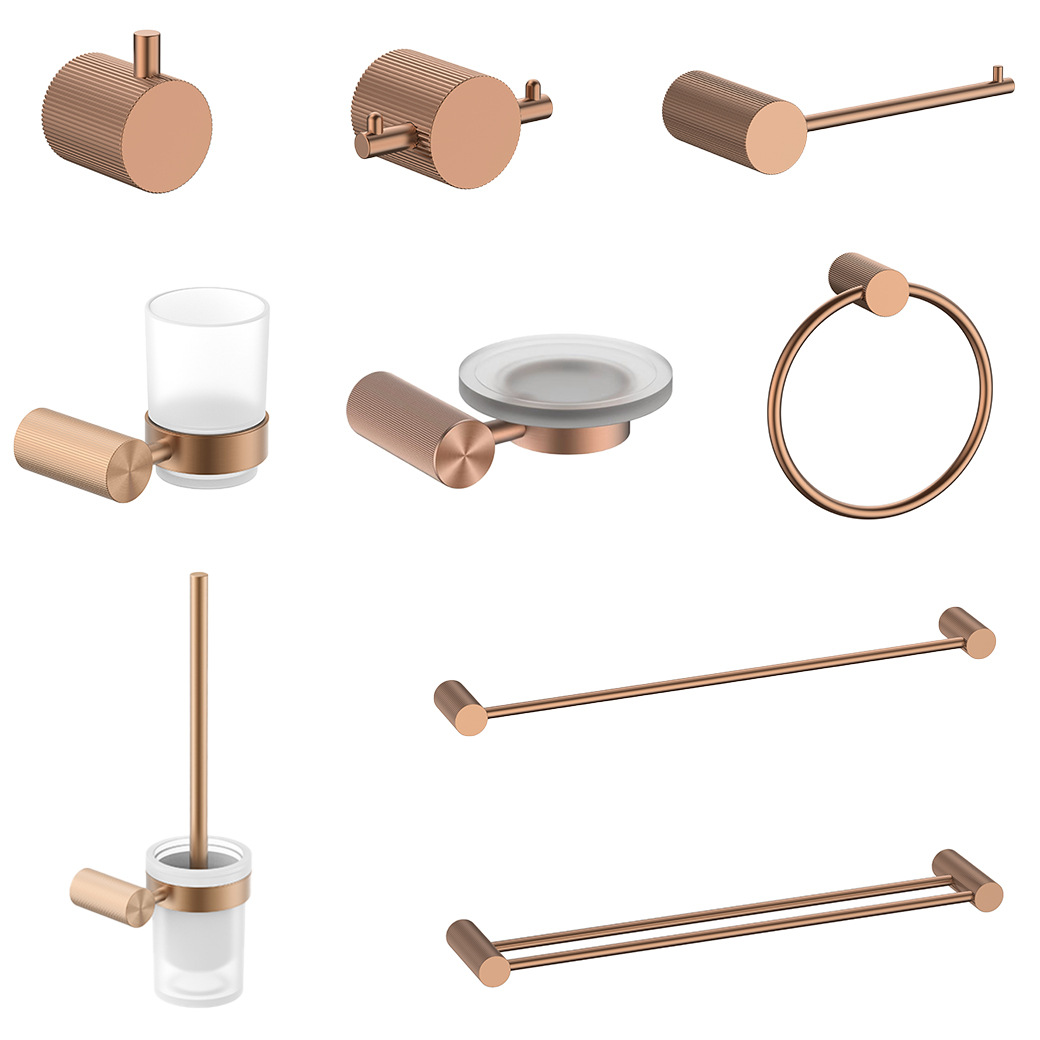 Rose Gold Fluted 8-Piece Bathroom Hardware Set, Wall Mount Luxury Bath Accessories Kit