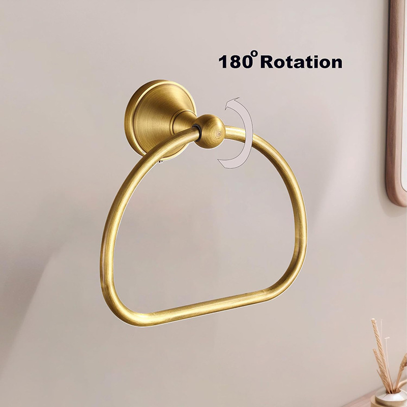 Antique Brass 2-Piece Bathroom Hardware Set, Wall Mount Towel Ring & Toilet Paper Holder Kit