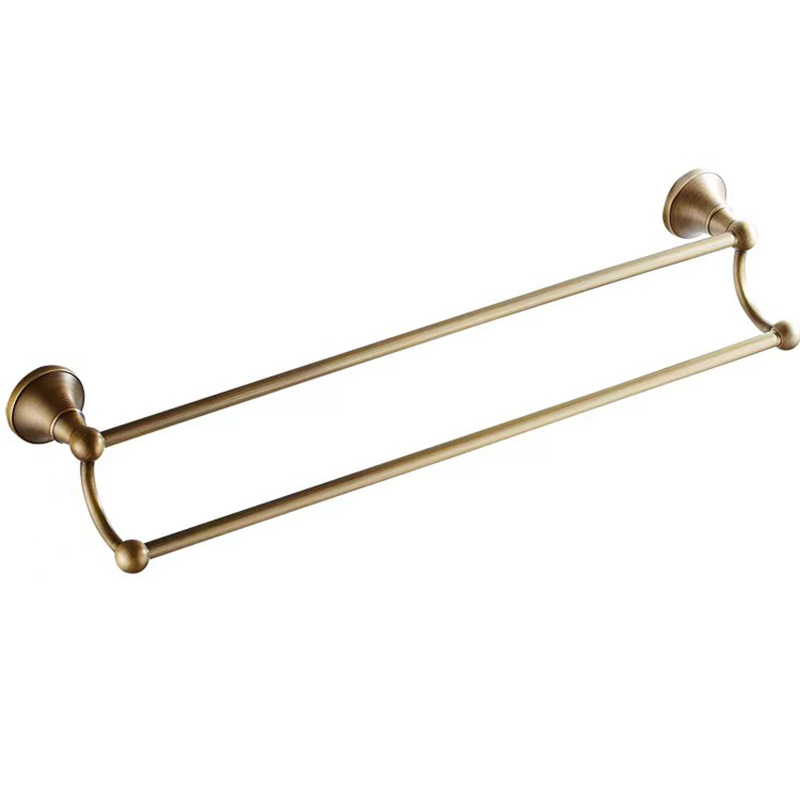 Antique Brass Wall Mount Towel Rack, Vintage Double Layer Bathroom Towel Shelf
