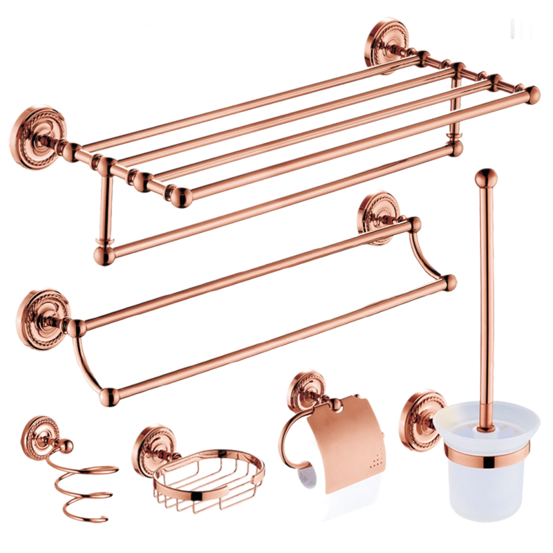 Rose Gold 6-Piece Vintage Bathroom Hardware Set, Wall Mount Luxury Bath Accessories Kit
