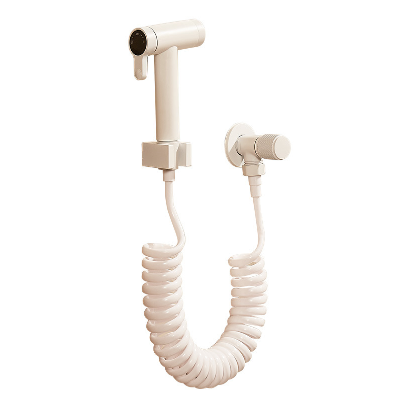 Cream White Handheld Bidet Sprayer Set, Wall Mount Toilet Sprayer with Angle Valve & Retractable Spring Hose