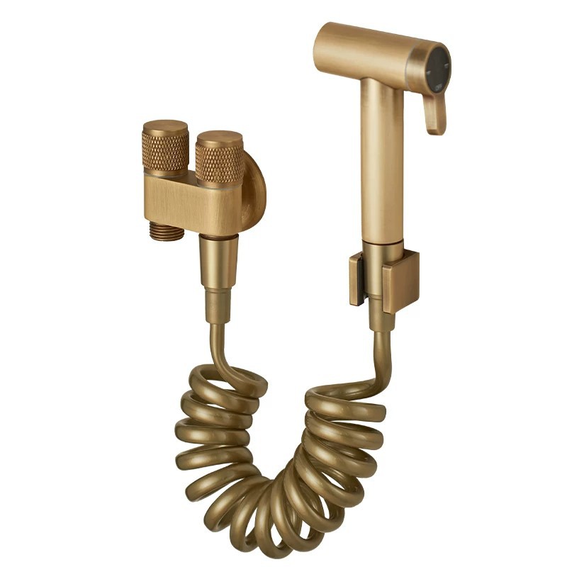 Brushed Gold Bidet Sprayer Set, Wall Mount Handheld Toilet Sprayer with Dual Control Valve & Spring Hose