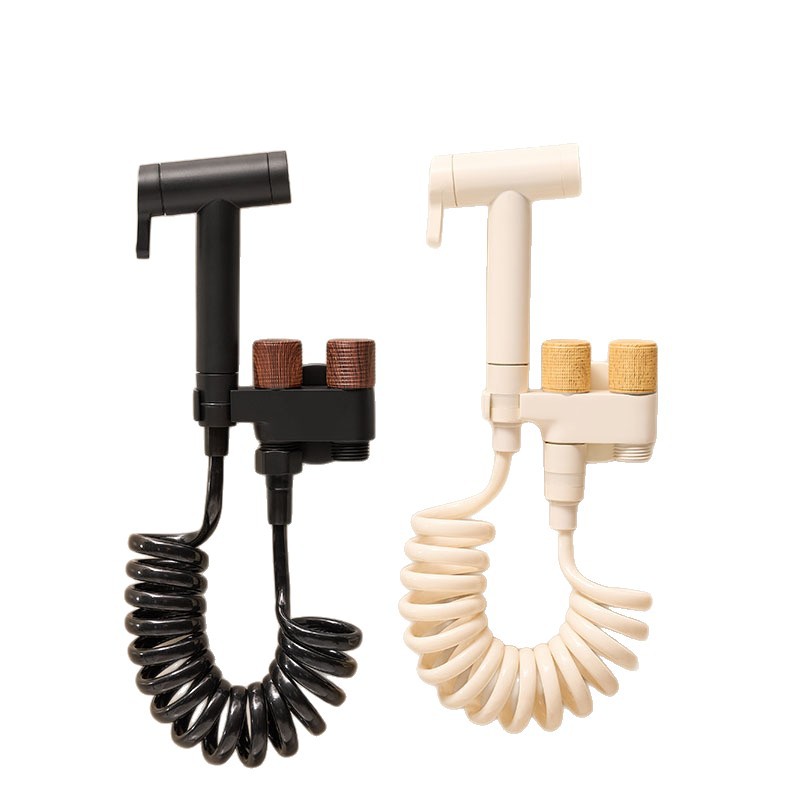 Dual Color T-adapter Bidet Sprayer Set, Handheld Toilet Spray Kit with Wood Grain Knob & Spring Hose