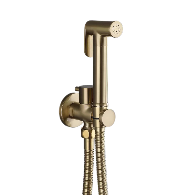 Brushed Gold Wall Mount Bidet Sprayer Set, Handheld Toilet Spray Kit with Angle Valve & Metal Braided Hose