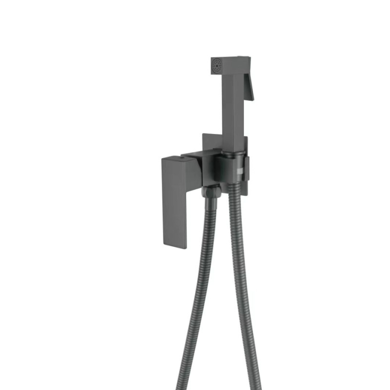 Gunmetal Grey Square Wall Mount Bidet Sprayer Set, Handheld Toilet Spray Kit with Angle Valve & Metal Braided Hose